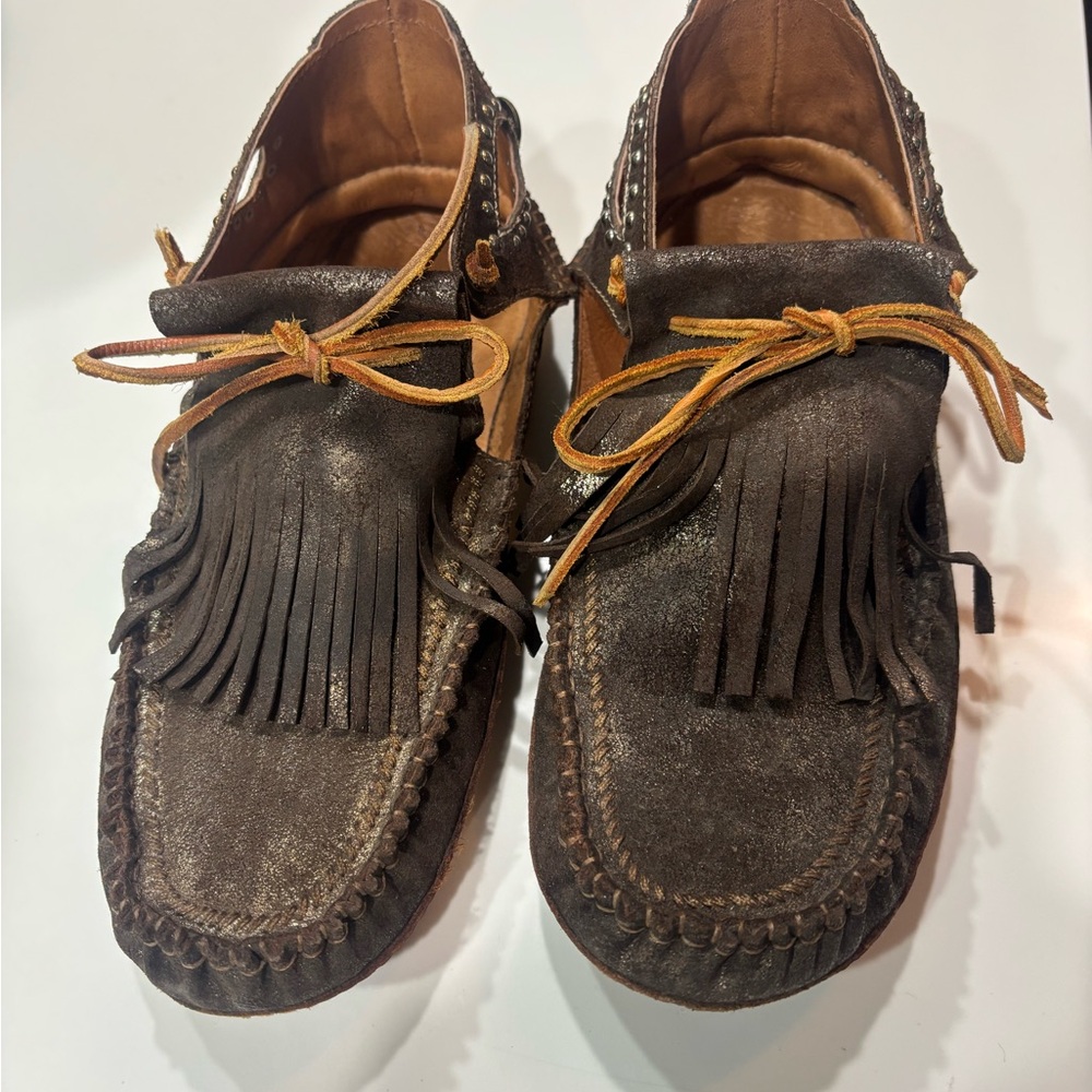 Free People Dark Brown Fringe Moccasins